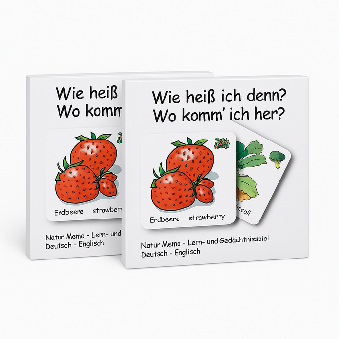 Versandkostenfrei: 2er Spar-Set: Memo-Spiel Obst & Gemüse - Lernspiel ab 3 Jahren - Bilingual (Deutsch & Englisch)