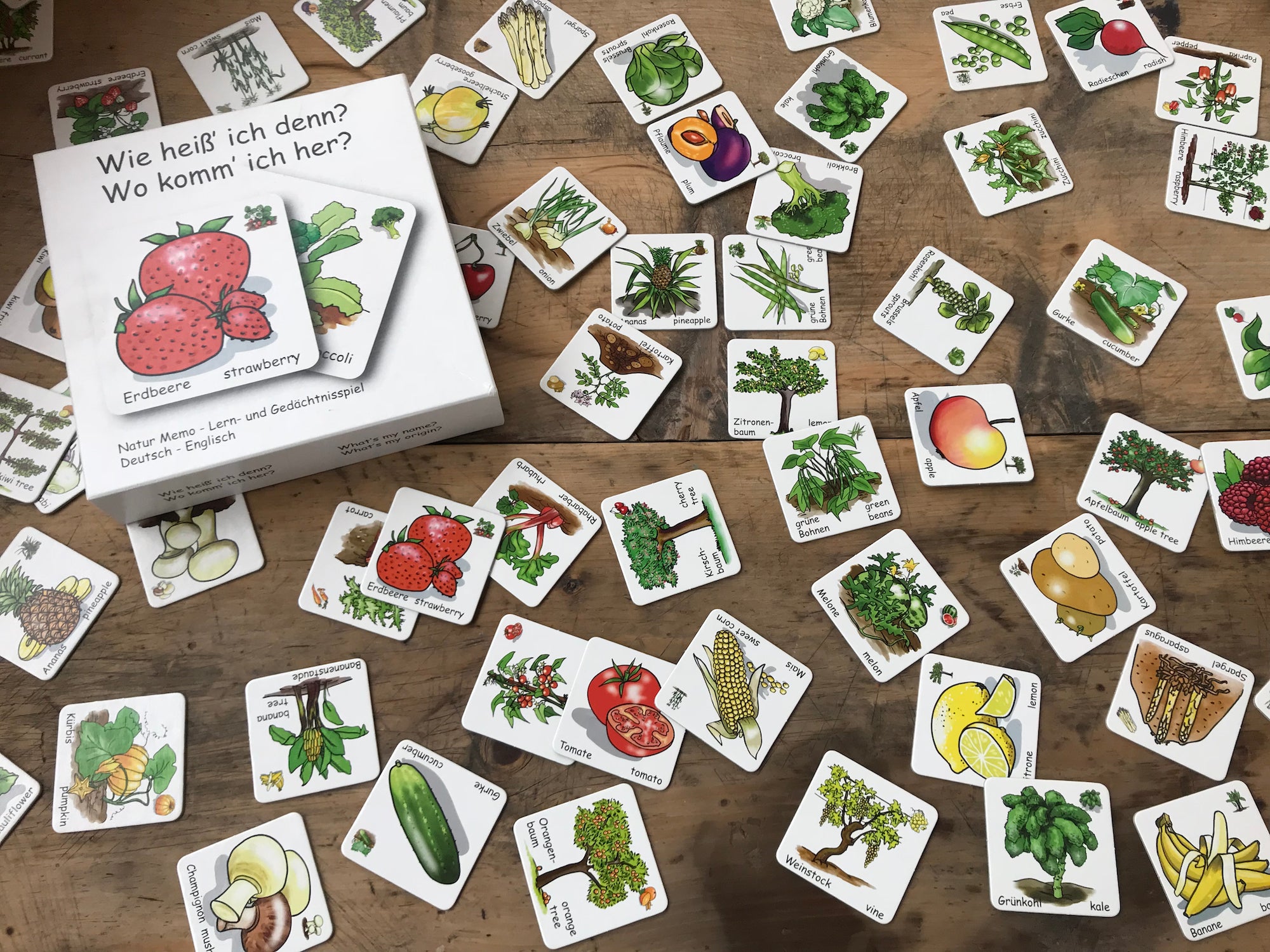 Memo-Spiel Obst & Gemüse - Lernspiel ab 3 Jahren - Bilingual (Deutsch & Englisch) - 72 Karten